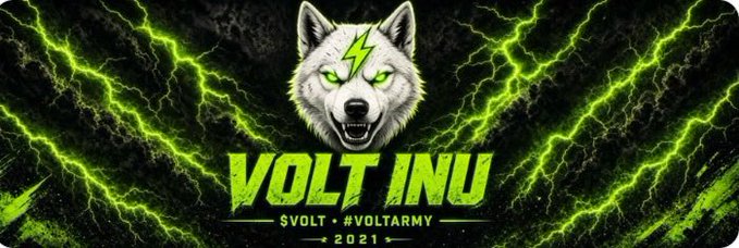 A fierce snarling wolf with glowing green eyes and a lightning bolt scar dominates the image against a backdrop of green lightning, with bold "VOLT INU" text below reading "$VOLT • #VOLTARMY • 2021," visually reinforcing the post's message of the Volt Inu brand returning to the Robinhood Chain with its original 2021 wolf-and-lightning identity intact.