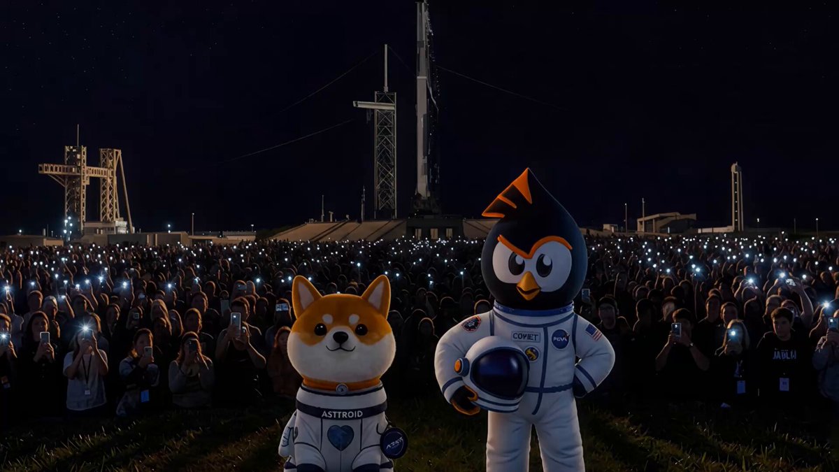 The image features two cartoon characters, a dog and an owl, standing next to each other with their arms around each other's shoulders. They are dressed as space shuttles and appear to be posing for a photo or participating in an event related to the IPO of SpaceX. The background shows a crowd of people gathered together, indicating that this is likely a special occasion or event. The image also includes text that reads "The most anticipated IPO in history is making its way on-chain. Through @sunrisedefi  $SPCX brings exposure to SpaceX on Solana with:  • 24/7 trading  • Regulatory-aligned structure  • Redeemability into real @SpaceX shares via @Backpack Securities And in less than 24 hours," which highlights the significance of this event and its connection to the IPO of SpaceX.