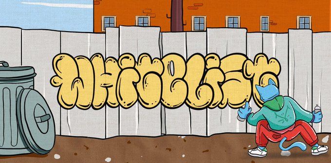A cartoon graffiti character spray-paints the word "MFERS" on a wooden fence, with a trash can nearby, visually representing the "MFBERS" NFT collection mentioned in the post about being a top holder on OpenSea.