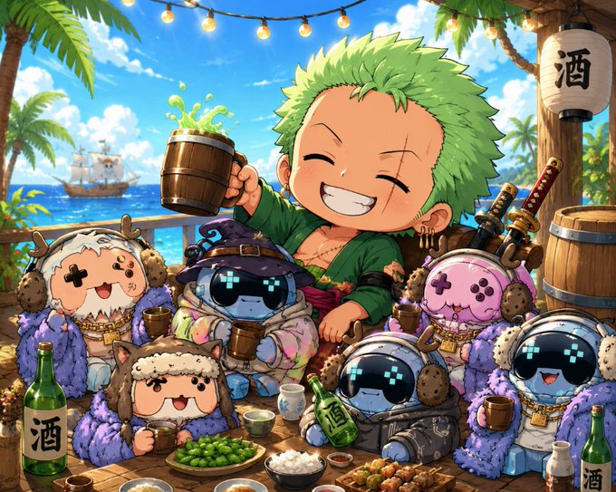 The image features a cartoon character holding a beer mug while surrounded by other characters, including a small robot wearing sunglasses. They are all sitting around a table with various items such as cups, bottles, bowls, and spoons. The scene appears to be set in an ocean or beach environment, adding a unique touch to the composition.

The post discusses the concept of reward economies and how they work. It highlights that the creator economy is built on contribution rather than transactions, where users create value by providing input, such as time, skills, or resources. The image seems to be promoting this idea by showcasing characters from a popular cartoon series who are engaged in activities related to creating content for an online platform.