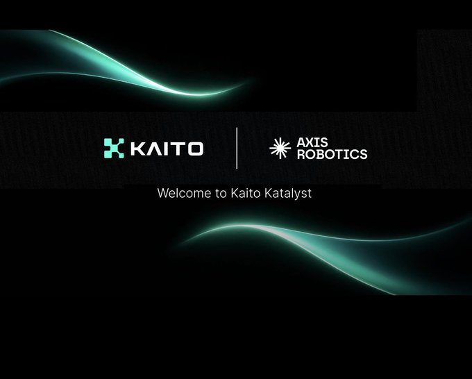 Promotional graphic titled 'Welcome to Kaito Katalyst' featuring logos for KAITO and AXTIS ROBOTICS with green/teal light wave designs on a black background.