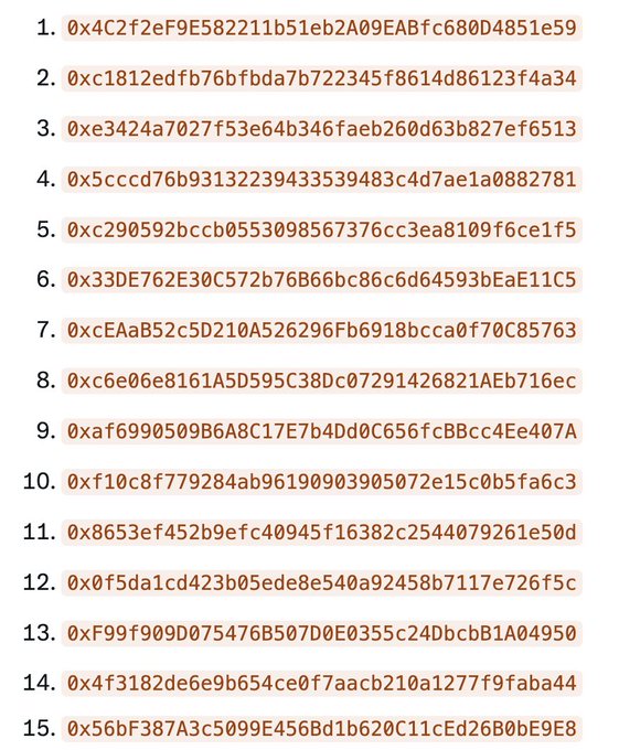 The image displays a numbered list of 15 hexadecimal values, appearing to be Ethereum wallet addresses or transaction hashes used for a giveaway, with the accompanying "Congrats" message suggesting these are winners or recipients of some kind of crypto-related distribution.