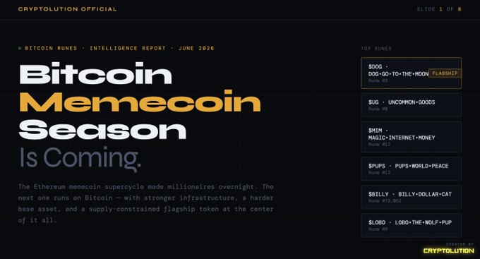 The image shows a website with an information panel featuring Bitcoin Memecoin season coming. The text on this panel reads "Bitcoin Memecoin Season Is Coming" which says that the upcoming Bitcoin season will be a significant one. In addition, several links are present within the scene, and they appear to be discussing the effects of Bitcoin and cryptocurrency markets.