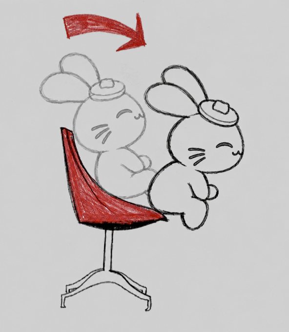 A hand-drawn illustration shows two cute bunny rabbits sliding off a red chair, with one bunny already on the ground and another mid-fall, following a curved red arrow. This whimsical scene of "bunnies together strong" playfully symbolizes the Apes together strong meme referenced in the PancakeSwap Mystery Stock #35.