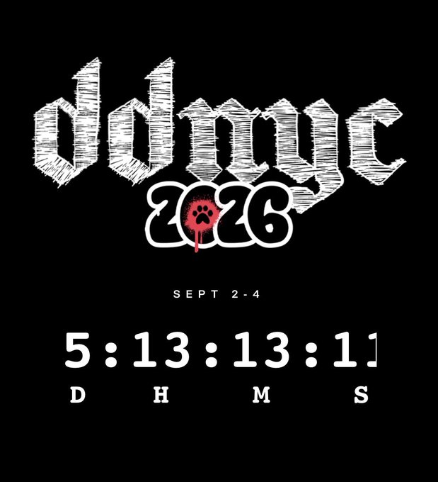 A black promotional graphic for 'odd eye 2026 SEPT 2-4' featuring a countdown timer showing 5 days, 13 hours, 13 minutes, and 11 seconds remaining, with a red paw print design.