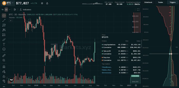 A screenshot from DeviantArt showing a trading dashboard with a BTC chart displaying a liquidation event where the price dropped to $109,950, alongside a portfolio margin breakdown showing $4.24M in long liquidations and $6.40M in short liquidations—illustrating the significant share of Portfolio Margin accounts in Hyperliquid's recent $110M+ liquidation cascade.