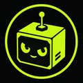 Yellow line-art icon of an angry-looking robot/cube character with an antenna on a dark background.