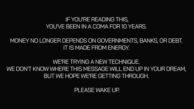 A black and white text message on a gray background, addressing the reader's financial situation.