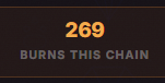 A simple graphic with black background displaying the number '269' in orange and the text 'BURNS THIS CHAIN' in white.