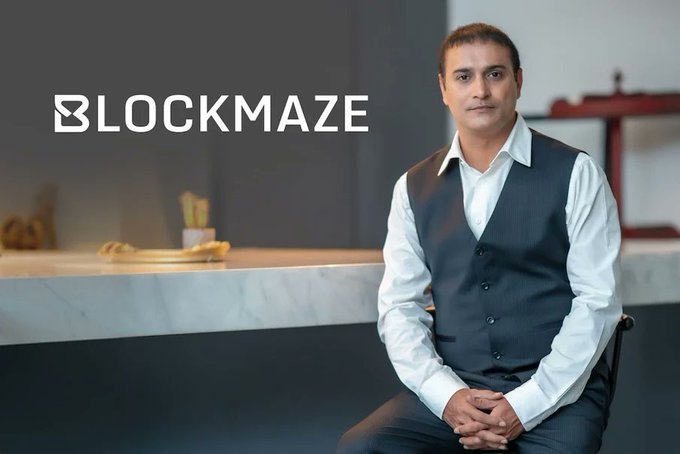 CEO Tajinder Virk of Blockmaze discusses the future of global finance with Gulf Business, highlighting the interconnectedness of AI and tokenization. The image features the Blockmaze logo and a portrait of Virk.