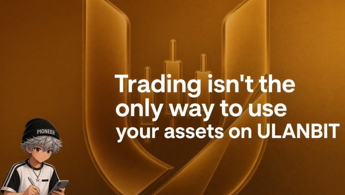 An advertisement with the text 'Trading isn't the only way to use your assets on ULANBIT', featuring an anime-style character wearing a 'PIONEER' beanie.