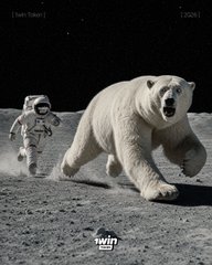 A meme image showing an astronaut running alongside a roaring polar bear on the moon's surface, with text reading '(from today)', '(2026)', and a 'swin' watermark at the bottom.