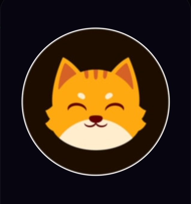 An illustration of a smiling orange and white cat face on a circular dark background.