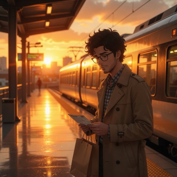 The image features a man standing at a train station, holding a paper bag while looking down at his phone. The background of the photo shows a train passing by as he waits for his ride. There are also other people present in the scene, but they are not the main focus of the image. The post appears to be promoting an event or competition related to sports, specifically the World Cup voting challenge. It is likely that the man at the station has just watched a video about the challenge and is now sharing his thoughts on social media using the provided link.