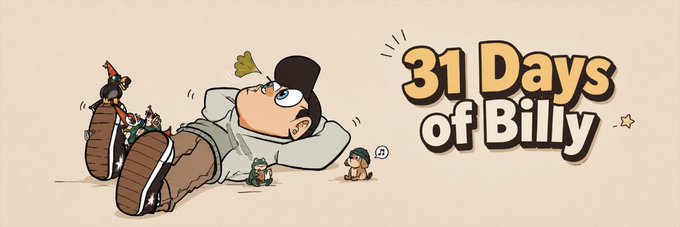 A cartoon-style banner image for "$BILLY31" features a character lying on the ground surrounded by small toy figures, with bold text reading "31 Days of Billy" displayed on the right side. The image serves as the new community banner celebrating the $BILLY31 token on Moby.