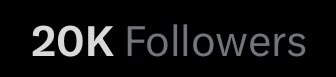 A black background displays the white and gray text "20K Followers," which visually reinforces the post's message celebrating the milestone of reaching 20,000 followers.