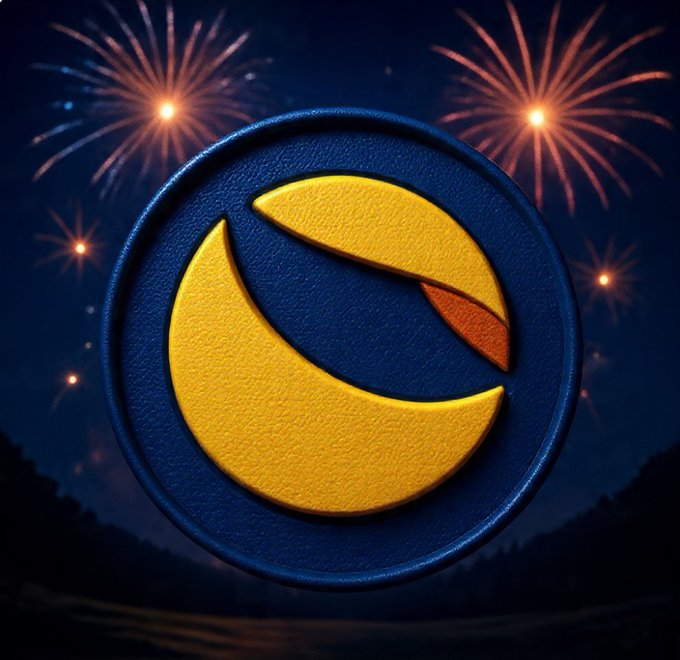 The Luna (LUNC) cryptocurrency logo displayed against a night sky with fireworks celebrating the 4th of July.