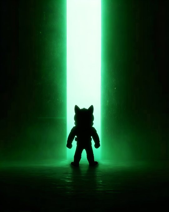 A silhouette of a Sonic the Hedgehog figure standing in front of a glowing green vertical light beam.