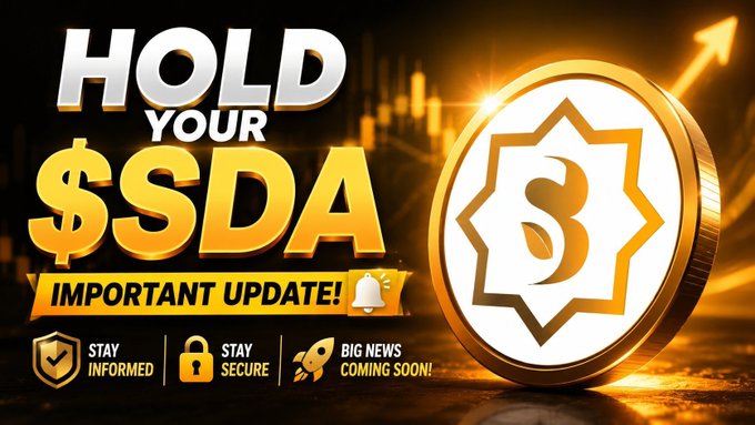 A promotional graphic featuring a gold $SDA (Sidra) coin alongside bold text reading "HOLD YOUR $SDA" and "IMPORTANT UPDATE!" with callouts urging viewers to "Stay Informed," "Stay Secure," and noting "Big News Coming Soon!"—visually reinforcing the post's message about holding $SDA in anticipation of upcoming ecosystem announcements.