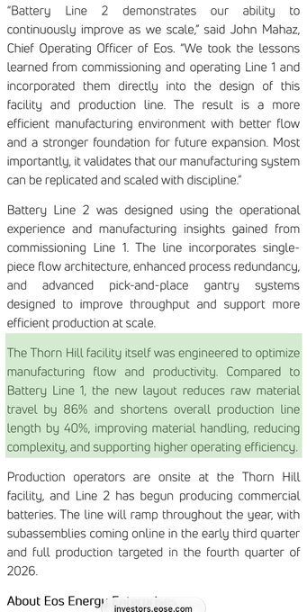 "Battery Line 2", "New Line", "40% shorter", "86% reduction in material travel realised are insanity levels of improvement."