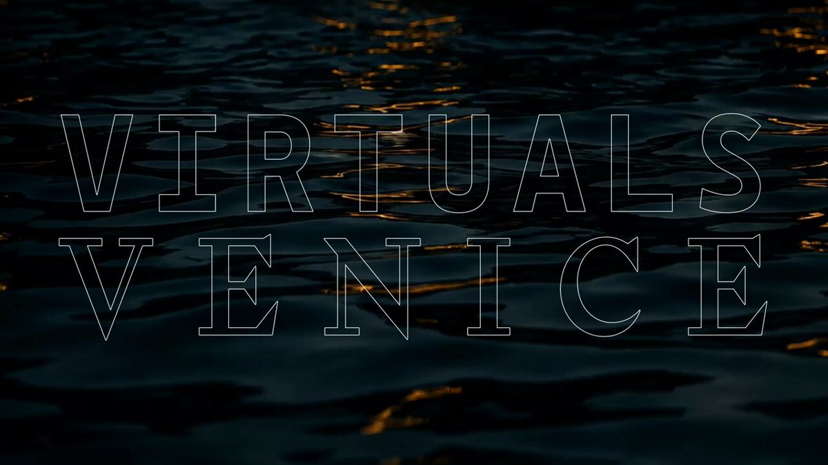 The image features a close-up of a body of water with the words " Virtuals Venice" written above it, which appears to be a logo or branding for a company related to virtual reality. The text is in white, making it stand out against the dark background of the water.