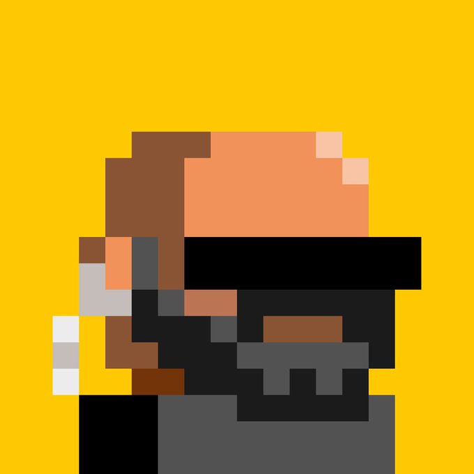 A pixel art character with a peach-colored head, black sunglasses, and brown hair is set against a vibrant yellow background, matching the NFT mint announcement for the "ZEC BIT" collection tied to the $ZEC ecosystem. The retro, blocky style reflects the digital art aesthetic of the free mint being promoted.