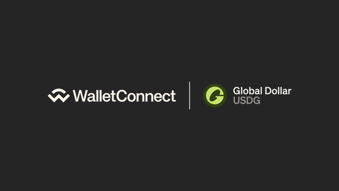 WalletConnect and Global Dollar (USDG) logos displayed side by side on a black background, representing the partnership announced in the post about USDG's $206M in H1 2026 activity on the WalletConnect network.