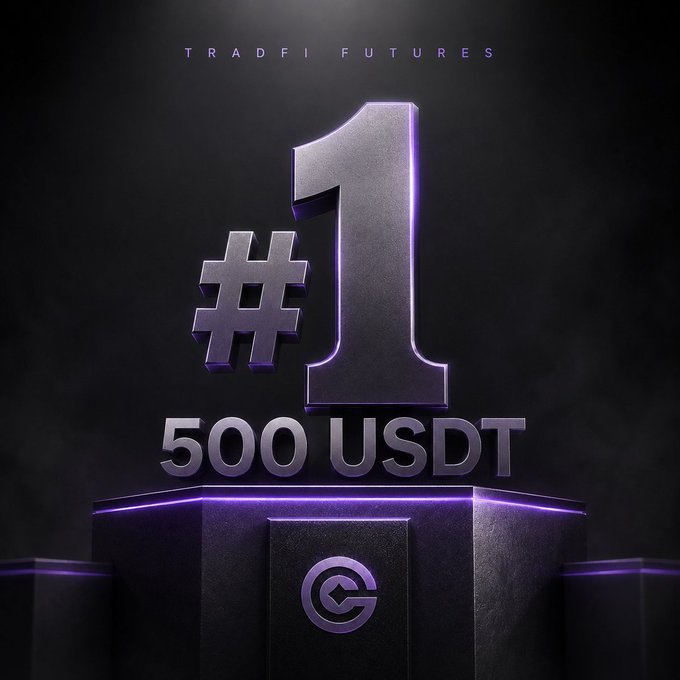 A promotional graphic displaying '#1' in large 3D metallic text above '500 USDT', branded with 'TRADFI FUTURES' at the top, set on a dark podium.