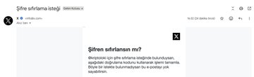 A Google search page in Turkish displays the query "Şifre sıfırlama isteği" (Password reset request), with a featured snippet asking "Şifren sıfırlansın mı?" (Should your password be reset?) and explaining that security codes help verify identity. The search relates to the post about hackers attempting account takeovers, as it shows someone likely researching how password reset and 2FA authentication processes work.
