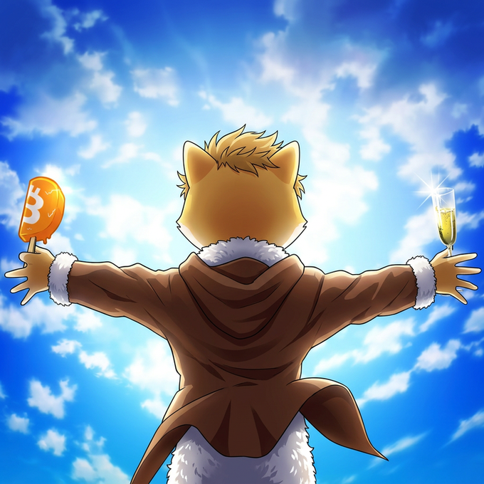 The image features a cartoon character, possibly a dog or a cat, standing against a blue sky with clouds. The character has their arms outstretched as if they are embracing someone or something. There are two champagne glasses placed near the character's hands, suggesting that there might be a celebration or a special occasion taking place. The post also mentions "Haven't looked at the charts but vibes say we're back @DogelonMars", which could indicate that the image is related to a popular cartoon series or franchise featuring characters from Dogelon Mars.