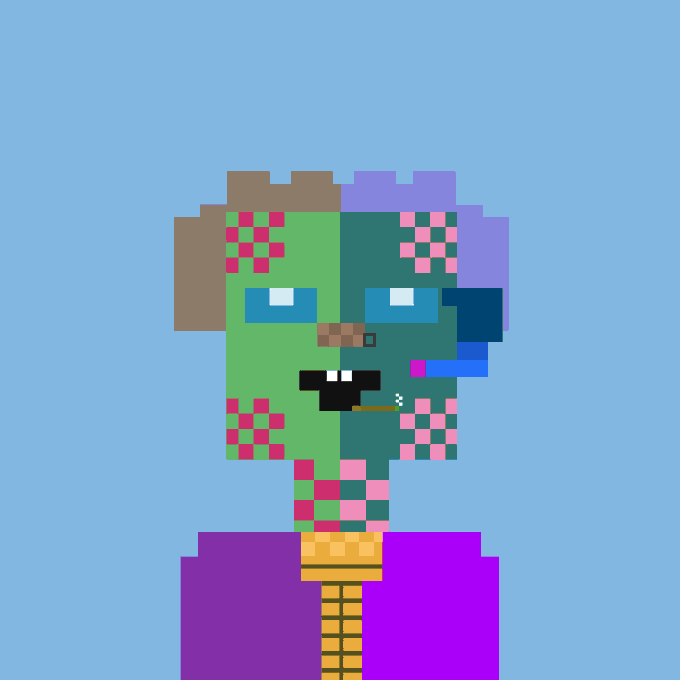 A pixel art character with a green face, mismatched pink checkered and brown hair, a cigar, and a purple jacket appears alongside a post celebrating the minting of "Stonk Intern #6870," a Divergent intern from the StonkBroker NFT collection on Robinhood Chain, serving as Head Floor Runner.