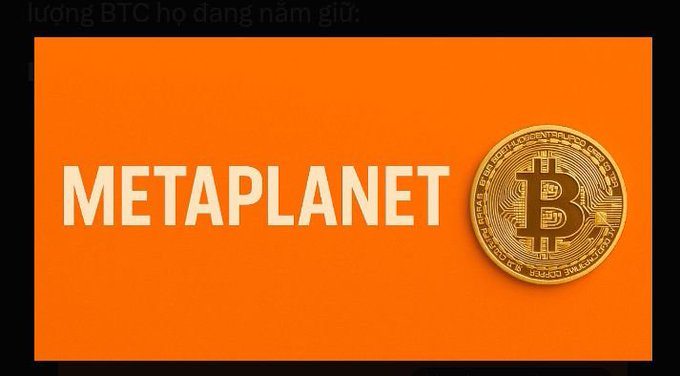 A graphic with orange background displays 'METAPLANET' in white text alongside a golden Bitcoin coin, with Vietnamese text 'lượng BTC họ đang nắm giữ' at the top.