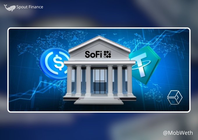 The image features an illustration of a large white building with the word "Sofi" on its facade, surrounded by other coins like bitcoin, tokens, and cryptocurrency coins. The building appears to be part of the SoFi project that has recently been released, indicating a significant milestone in the development of stablecoins directly issued by a U.S. National Bank. The post highlights how this new retail stablecoin is expected to revolutionize the way people interact with financial services, providing them with direct access and potentially enabling massive scale transactions. This could have far-reaching implications for various industries and the overall global economy.