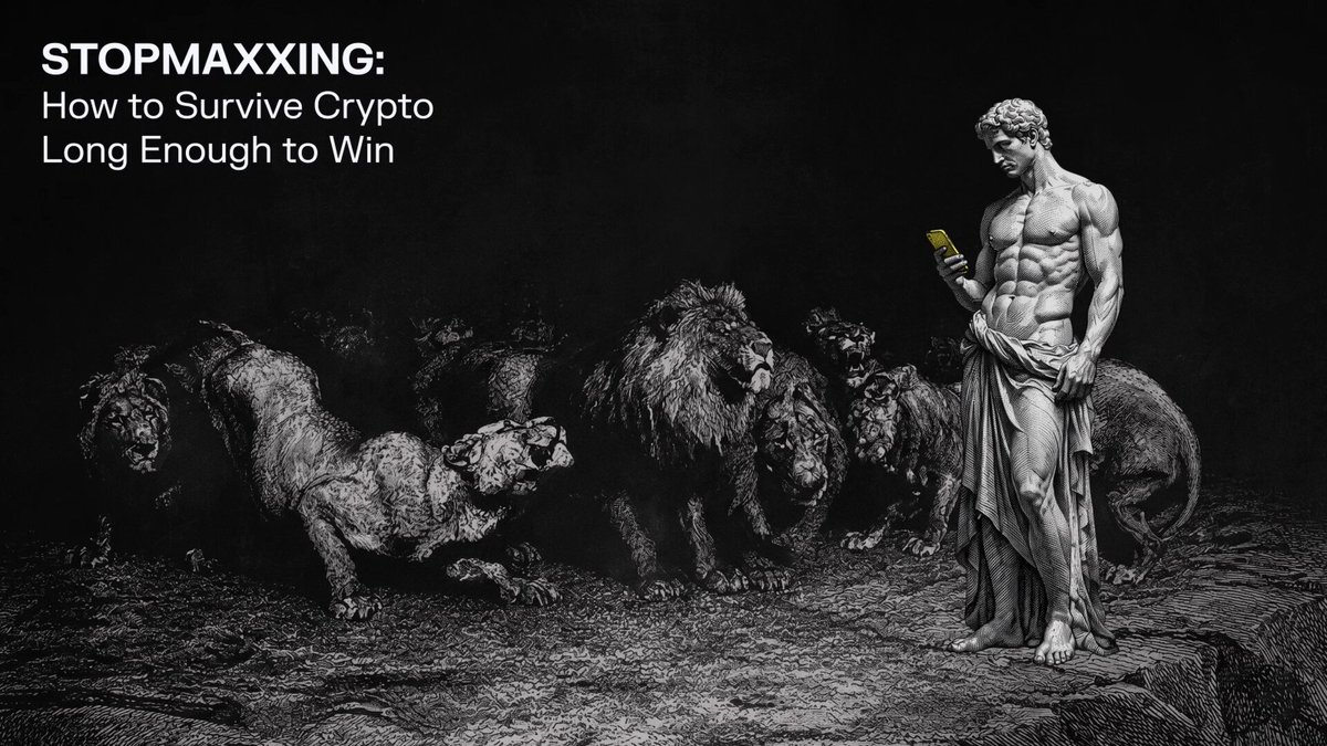 The image features a man standing next to a statue of a lion, with several other lions surrounding them. In the background, there are texts that read "StopMaxaxing: How to Survive Cybercrime Long Enough to Win". The focus on this scene is on the man and his interaction with the lion statues, while the text in the background provides context for the image's theme of overcoming challenges or obstacles.