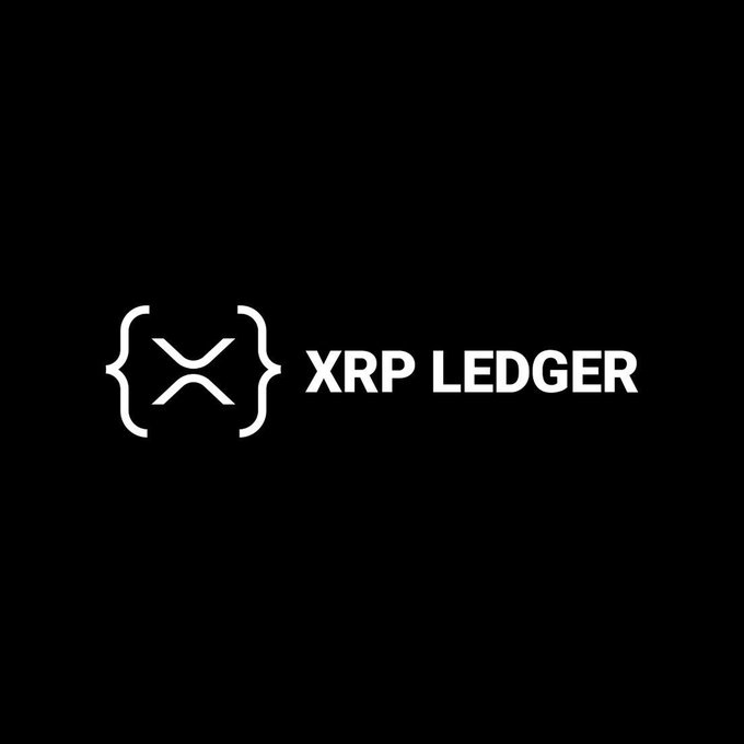 The image displays the XRP Ledger logo—featuring the iconic curly braces surrounding the XRP symbol—alongside the text "XRP LEDGER" in bold white lettering on a black background. It visually represents the platform mentioned in the post about the recently patched decade-old security vulnerability that could have compromised XRP's 100 billion supply cap.