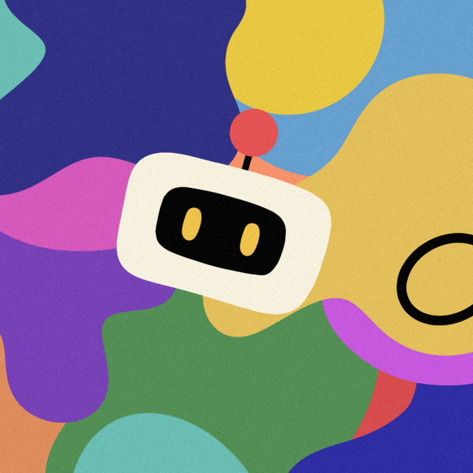 The image features an illustration of a robot with two eyes and a mouth, surrounded by various colors including blue, green, purple, pink, orange, yellow, and black. The background consists of a colorful abstract pattern that includes splashes of different hues. In the bottom right corner of the image, there is a caption that reads "If you applied for WL, prove in the comments that you are not a bot drop". This suggests that someone might have sent this image as part of an application process or contest related to bot-related topics and they want others to know that they are not a bot.