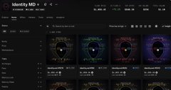 A dark-themed music streaming interface titled 'Identify MiD' displaying various album covers and playlist categories.