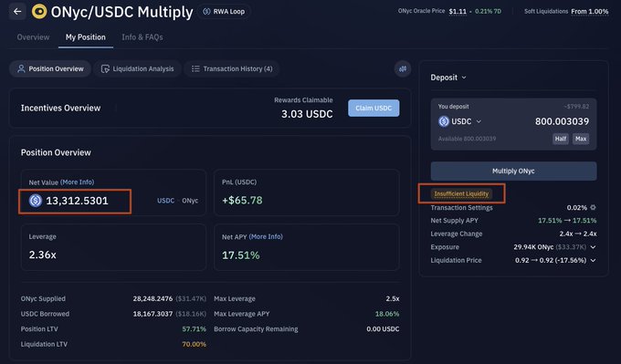 The image shows a computer screen displaying a detailed account of a cryptocurrency trading platform, specifically focusing on Bitcoin. The screen provides information about the current position of the user's Bitcoin holdings, including the number of Bitcoins held at each address, as well as the total value of these Bitcoins in USDC. There are also details about the transaction history and the amount of money involved in the transactions. The image is accompanied by a caption that reads "嗯？Onre在Kamino上面的存款突破1.5亿美元了？", which translates to "What's going on in the image?".