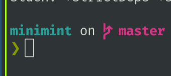 A dark code editor screen displays the text 'minimint on a pink branch icon master'.