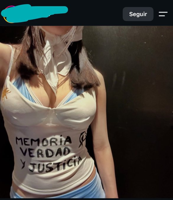 A person wears a white tank top reading "MEMORIA VERDAD Y JUSTICIA" (Memory, Truth, and Justice), a phrase associated with Argentina's human rights movement, while a "Seguir" (Follow) button appears in the corner. The caption "fueron 30 mil millones" ("they were 30 thousand billion") likely refers to the estimated amount spent during Argentina's last military dictatorship, connecting the shirt's activist message to a reflection on the dictatorship's costs.