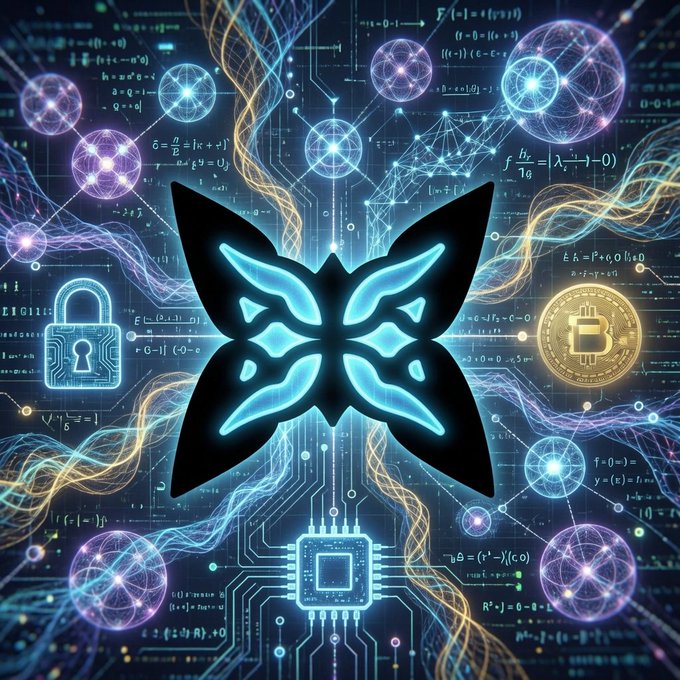 The image features an abstract design with blue butterflies and various elements related to technology, such as computer chips and circuits. The butterfly is positioned centrally within the composition, surrounded by these technological components. The background of the image is a complex network of lines and dots in different colors, creating a sense of depth and complexity. The caption above the image reads: "Quantum resistant wallets - QUIP QUIP is fixing post quantum security threats through simple upgrades without forks, migrations or loss of funds Most people are think quantum is a future and distant problem This is where @quipnetwork thinks differently QUIP is building".