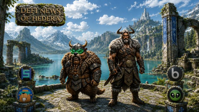 ursa and ark, two adventurers with green shields, stand on a rocky cliff overlooking a lake surrounded by mountains and trees.