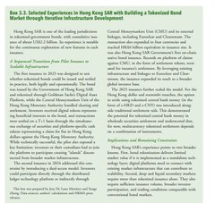 A page from a research report titled 'Box 2.1: Selected Experiences in Hong Kong SAR with Building a Tokenized Bond Market and Supporting Information Infrastructure,' detailing central monetary unit (CMU) operations and R&D efforts.