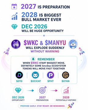 The image features a poster with a white background, purple text, and various icons related to cryptocurrency and bull markets. The poster includes information about the year "2027" as preparation for a bull market, along with details of the potential opportunities that may arise in December 2006. The poster also mentions the names of some cryptocurrencies like Bitcoin and Ethereum, which are known for their association with the crypto world.