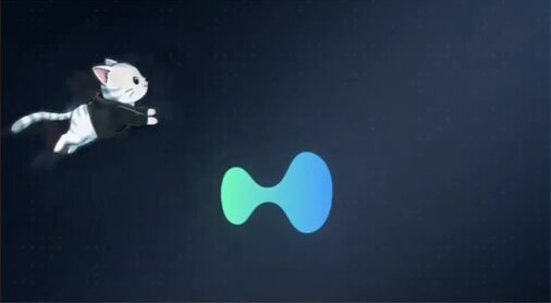 The image features a white cartoon cat with its paw raised up, appearing as if it's flying through space above a blue and green graphic symbol. Below the cat, there's an additional text that reads "𝗣𝗲𝗿𝗽𝘀 𝗱𝗿𝗼𝗽𝗽𝗲𝗱". This suggests that the image is related to a marketing campaign or promotional material.