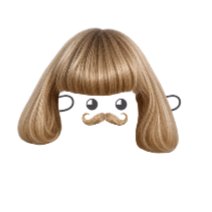 A blonde bob-style wig with a mustache decoration on a plain white background.