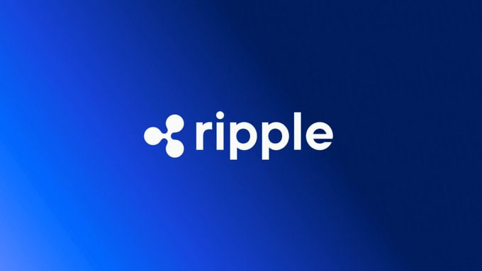 The Ripple logo (the cryptocurrency company) displayed in white on a blue gradient background.