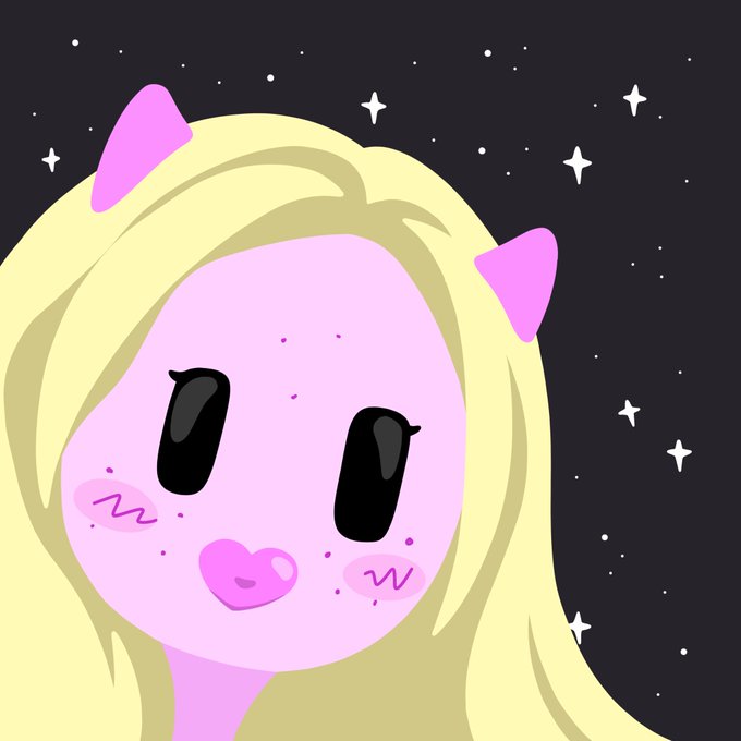 A cute chibi-style cartoon girl with blonde hair, pink cat ears, big black eyes, heart-shaped lips, and freckled cheeks smiles against a dark, starry night sky background, complementing the post about the joy of using GrokBot and Solana.