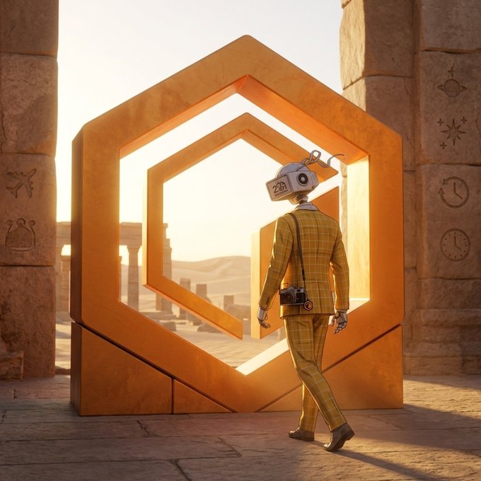 The image features a man dressed in a suit walking past an orange hexagon-shaped sculpture with a camera attached to his head, giving him the appearance of a robot or cyborg. The man appears to be looking through the sculpture's opening, possibly observing something interesting inside. The scene takes place outdoors at sunset, adding a warm and atmospheric quality to the image.

The post that accompanies this image is titled "To understand Core, you have to stop looking at it like just another chain" and asks questions about the relationship between Core and DeFi. It suggests that Core could be a metaphor for Bitcoin or other cryptocurrencies, which are often considered the foundation of DeFi. The post also mentions that most of the capital in DeFi is likely coming from Bitcoin, indicating its growing influence on the financial landscape.