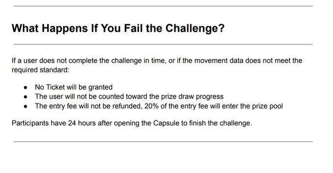 The image shows a list of instructions for entering an online contest, with two options available. The instructions ask if you fail the challenge or not. It suggests that if you do not meet the requirements, you won't be counted toward completing the challenge in time and will have missed a required standard. As a result, both the user's entry fee and their progress towards winning the prize pool will not be considered in the contest results. This might make it harder for users to gauge whether they've failed or not based on the contest's requirements.
